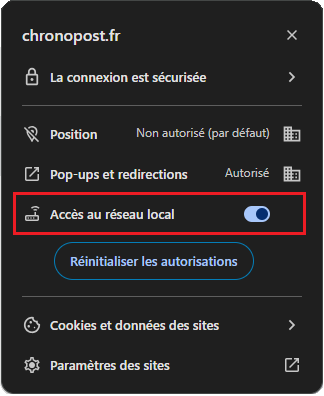 Pop in navigateur - Accès réseau local